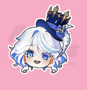 A sticker depicting a chibi-style character, Furina, from Genshin Impact, with blue hair and a crown.