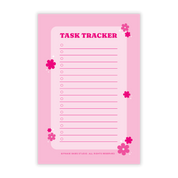 Bloom Task Tracker Notepad by Pinkie Skies Studio, featuring floral design and organized sections for task management.