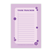 Deep grape Bloom Task Tracker Notepad by Pinkie Skies Studio with lined pages for organizing tasks and to-do lists.